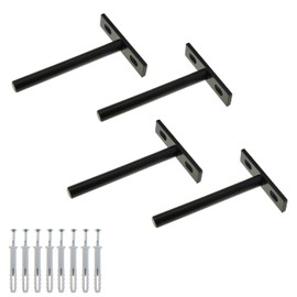 MEETOOT 4-Piece Invisible Bracket Set, 4-Inch (Deep) Concealed Shelf Brackets, Specifically Designed for Wooden Shelves, Matte Black, Includes Screws and Wall Plugs