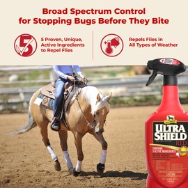 Absorbine UltraShield Red Fly Spray, Insecticide and Repellent for Horses & Livestock, Stays Active Up to 7 Days, 32oz Quart Spray Bottle | Absorbine