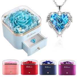 Echte ewige Rose Halskette Schmuck-Geschenk-Box, konservierte Blume Rose Geschenk-Box, romantische Dame Geschenk, Valentinstag Hochzeitstag Geburtstag Geschenk, Geschenk für Frau Mutter Oma Freundin