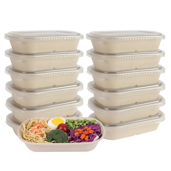 JAYEEY 29OZ Disposable bowls with lids, Sugarcane Fiber Paper Bowls take away food containers meal prep food storage deli container 50 PACK
