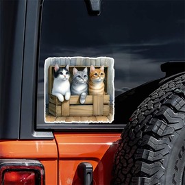 2pcs Three Cats in Crate Decals Bumper Window Animal Stickers, 5.12''x4.72'', Car Accessories Used for Car, Laptop, Motorcycle, Van, RV, Home Window Wall Decorations | CZ147