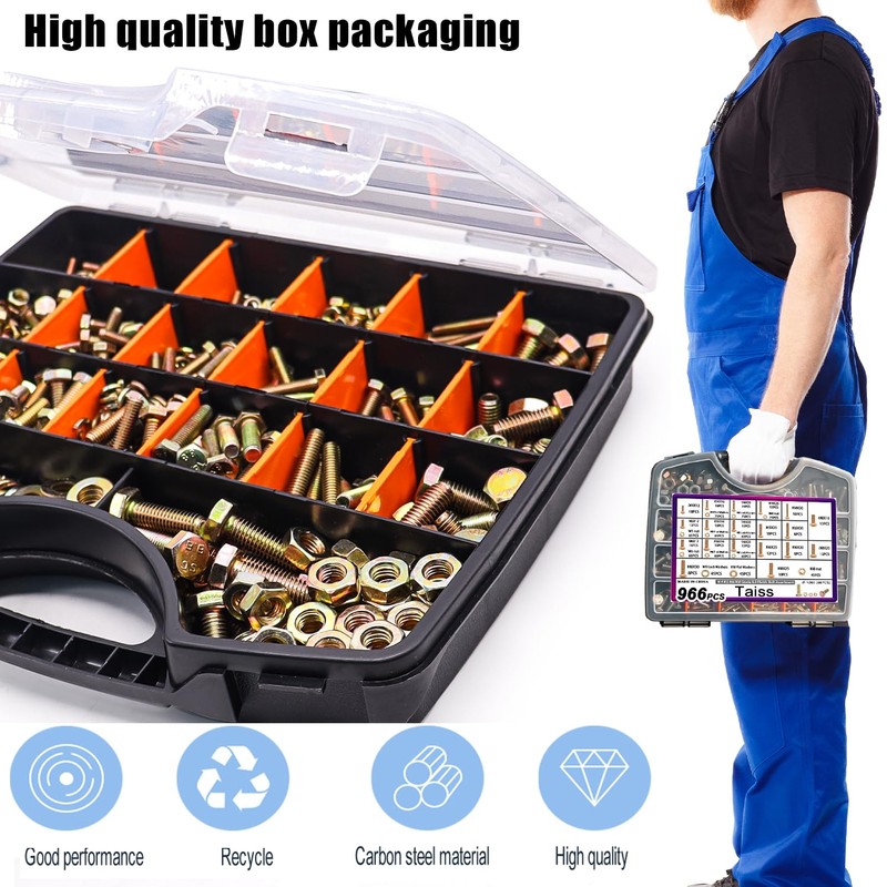 Taiss 966pcs Grade 8.8 Metric Bolt Assortment,Metric Bolts and Nuts