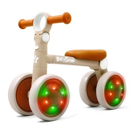 bicystar bicystar Baby Balance Bike with Adjustable Handlebars, Rear Wheel, Colorful Lighting, Best Gift for 10-30 Months, Beige