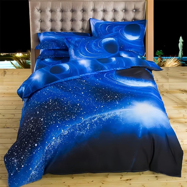 Tabeskly Kids Boy Blue star space Bedding Duvet Cover Set