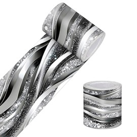 HOMETITUTE Wallpaper Border Peel and Stick Wall Border Silver Metallic Weave Decorative Wall Trim Self Adhesive Border for Walls Mirror Frame Accent Strip for Bedroom Kitchen Living Room 4x196 Inch