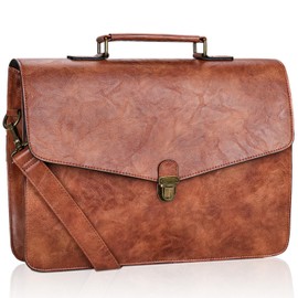 ESTARER Mens Leather Briefcase 15.6 Inch Laptop Messenger Bag, Slim Computer Shoulder Bag Professional Office Satchel for Work Business, Brown