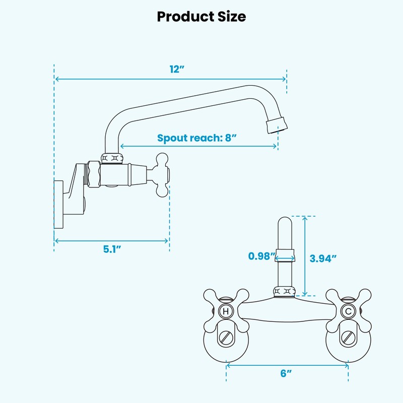 gotonovo Wall Mount Kitchen Sink Faucet Double Cross Handle Commercial