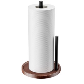 Chinpakden Countertop Paper Towel Holder Wooden - Kitchen Paper Towel Holder Stainless Steel with Real Wood Base, Farmhouse Paper Towel Roll Dispenser Fits Standard and Jumbo Size Paper Towels.