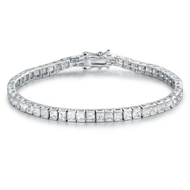 GMESME - Pulsera de Tenis clásica para Mujer, Corte Princesa, circonita cúbica, 19 cm Blanco