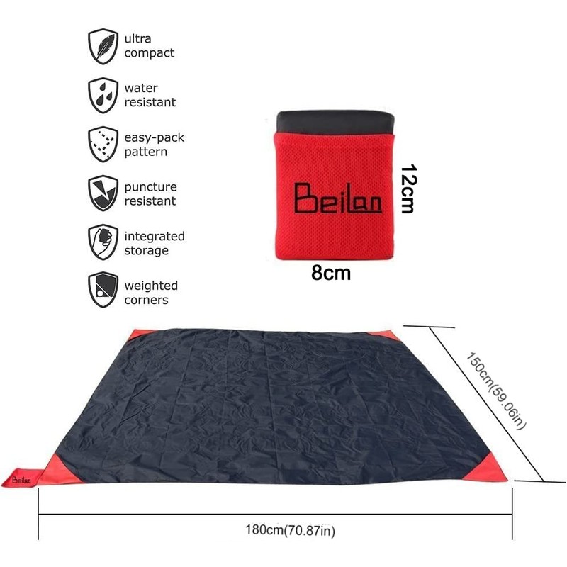 BeiLan Mini Pocket Picnic Blanket Durable Lightweight Waterproof Sand Proof