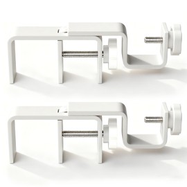 Outside Mounted Blinds Curtain Rod Bracket, 1.3-2" Adjustable, No Drilling Curtain Rods Holder for Over Blinds, Easy Install Tool-Free Hand-Twist Screws & Anti-Slip Square Base (Set of 2, Matte White)