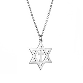 EUEAVAN Star of David Necklace for Women Hexagram Pendant Necklace Amulet Symbo Jewish Israel Religious David Jewelry Gift Women (david cross necklace silver2)