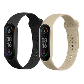 kwmobile Straps Compatible with Xiaomi Mi Band 6 / Mi Band 5 Straps - 2x Replacement Silicone Watch Bands - Black/Beige
