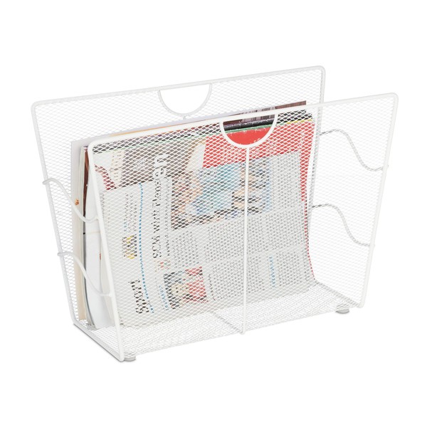 Relaxdays Newspaper Stand, Magazine Holder, Steel, Mesh, Letter, Document, Storage, Decor, HxWxD 27 x 39 x 17cm, White, 27 x 39 x 17 cm