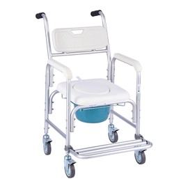 VEVOR Bedside Commode Chair with Wheels, 350 lbs Capacity, 4-in-1 Portable Toilet and Raised Toilet Seat with Padded Seat/Backrest/Flip-up Footrest, Detachable 5L Bucket, Shower Wheelchair for Seniors