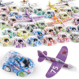 ZDNT Pack of 30 Party Bags Children's Birthday Wind-Up Car, 10 Pieces Polystyrene Planes for Children, Mini Car Party Favours, Small Toy Car Set, Give Away Pinata Filling, Children's Wind-Up Toy Party