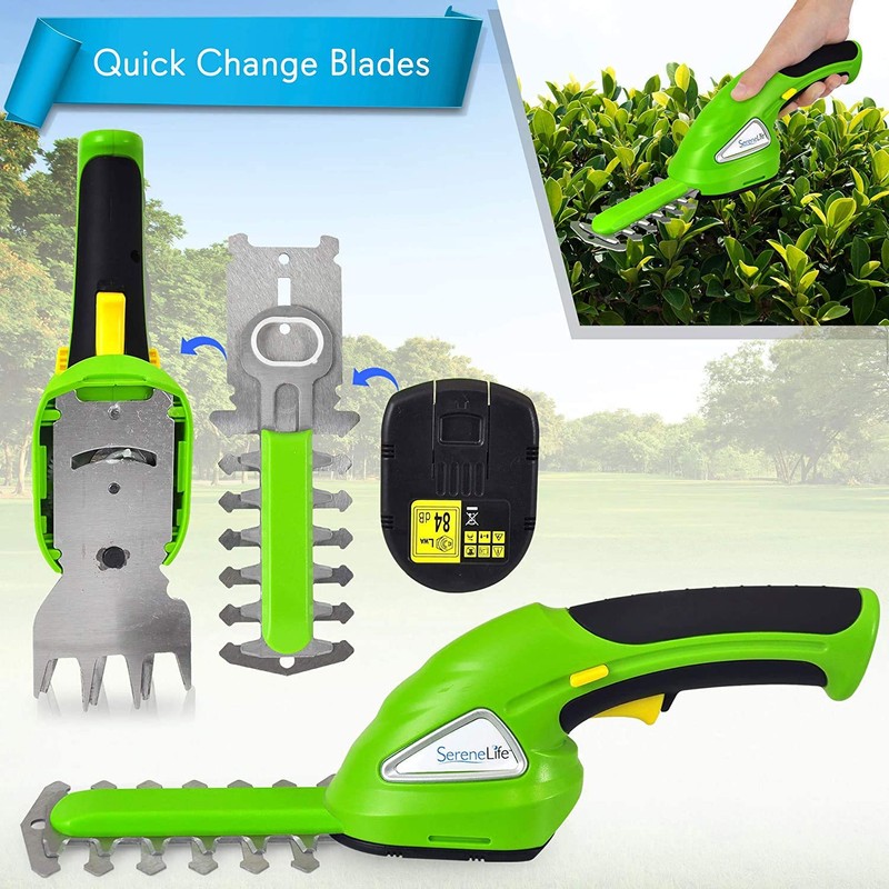 SereneLife Cordless Hedge Trimmer Handheld Grass Cutter Shears Electric Shrub