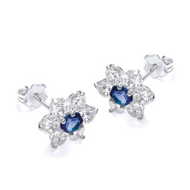 Carissima Gold Women's 9 ct White Gold Blue and White Cubic Zirconia 10 mm Flower Cluster Stud Earrings
