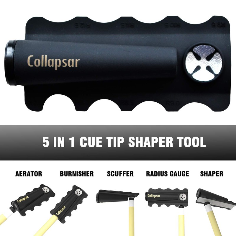 Collapsar Pool Cue Tip Repair Tool 5-in-1 Billiard Accessories Shaper/Scuffer/Aerator/Burnisher/Radius