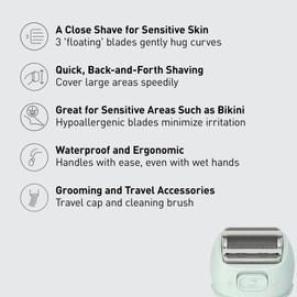 Panasonic Electric Bikini Trimmer, Women's Waterproof, Full-Body Cordless Electric Razors for Women with Bikini Attachments, 3 Hypoallergenic Blades, for Travel, Shower and Everyday Use - ES-AWL6AG