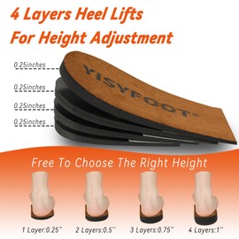YISYFOOT Adjustable Orthopedic Heel Lift Inserts for Shoes - 4 Layers for Uneven Legs, Height Increase Insole for Leg Length Discrepancies, Achilles Tendonitis, Heel Pain (Brown, Large: Pack of 2)