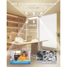 TACAHE Eye Care Reading Floor Lamp - 4000K Full Spectrum Neutral White LED - Multiple Diffuse Reflections - Dimmable Touchscreen Panel - Aluminum Standing Lamp for Office - 8200 Lumen - 100W - White