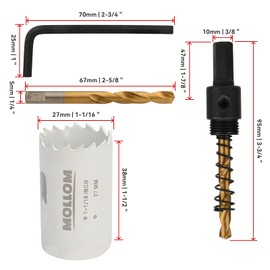 Mollom (27mm | 1-1/16") HSS M42 with 8% cobalt BI-Metal Hole Saw with 2 Pilot Drill Bits & Arbor Smooth Cutting for PVC,Drywall,Wood,Plastic,Gypsum Board,Rubber