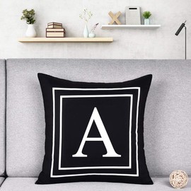 ASPMIZ Throw Pillow Covers English Alphabet A Pillow Covers, Initial Pillowcases Black Letter Throw Pillow Covers, Decorative Cushion Cover for Bed Bedroom Couch Sofa (Black, 18 x 18 inch)