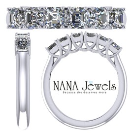NANA Jewels Asscher Cut Simulated Diamond 6 Stone CZ Ring 1.00ctw Zirconia Wedding Band - Sterling Silver - Size 4