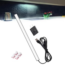 JUSJUBR Black Under Cabinet Lighting Plug in, Under Counter Lights, 12 Inch Dimmable LED Light Bar, Under Cabinet Lights for Sink, Counter, Desk, Cold White 6500K