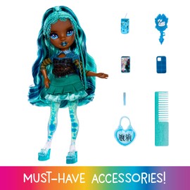Rainbow High Sparkle & Shine Doll - Misty - 28 cm Fashion Doll with Turquoise Blue Hair and Magic Bubbles in the Legs, Colour, for Styling and Playing, Collectable, for Children from 4 to 12 Years