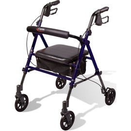 Carex Step 'N Rest Aluminum Rollator Walker with Seat, Rolling Walker for Seniors with Back Support, 6 Inch Wheels, 250lbs Support, Under Seat Storage, for Seniors & Adults, Lightweight, Dark Blue