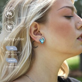 Leafael Infinity Love Heart Stud Earrings for Women, Silver Tone Fashion Statement Jewelry, Birthday Gifts for Mom Wife Girlfriend, December Birthstone Crystal, Turquoise Aquamarine Blue