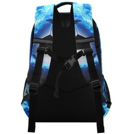 WEVIBOFU Blue Soccer Flame Football Fire Backpack for Boys Girls Elementary School Bag Kids Travel Casual Rucksack Laptop Bookbag