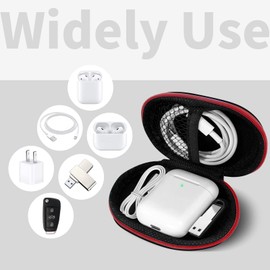 MOLOVA for Earbuds Carrying Case, Small Oval Storage Cases, Tech Pouch, Portable Storage Earbud Pouch Bag for Earbuds, in-Ear Headphones, Earphones, Headsets, Hearing Aids, USB Charging Cable, Red