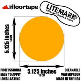 LiteMark Golden Yellow 5 Inch Large Dot Decal Stickers - Durable Waterproof Vinyl, Gloss Finish - Ideal for Floors, Ceilings, Walls, Schools Offices & Industrial Facilities (Pack of 16 Dots)