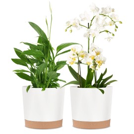 kubvici kubvici 2 Pack 8 Inch Planters for Indoor Plants, Plastic Flower Pots Plant Pots Indoor with Drainage Saucer for Outdoor Garden Home Plant, White 8