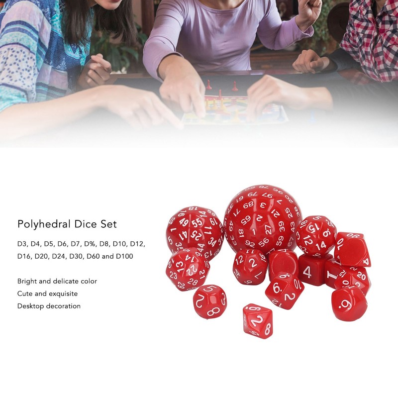 15pcs Complete Polyhedral Dice Set Acrylic D3 to D100 Spherical