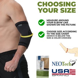 NEOtech Care - Fascia di supporto per gomito - tessuto a maglia in fibra di bambù 3D - Leggero, elastico e traspirante - per golf, tennis, sport - braccio destro o sinistro (Nero, M, 1 Pezzo)