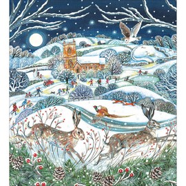 Charity Christmas Cards - Supporting Age UK, British Heart Foundation, Marie Curie and Mind - Pack of 5 - Snowy Countryside Church and Wildlife - Made in the UK - Eco-Friendly