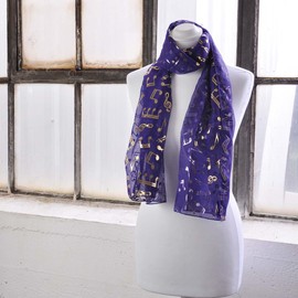 Basic Sense Music Note Foiled Light Weight Scarf, Purple
