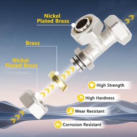 RUHUALIFE 2 PCS 3/4 Tee Air Piping Fittings Nickel Plated Brass, Tee Fittings for Compressed Air Piping System 3/4 Tubing, Shop Garage Air Line Fittings