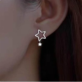 Atentuyi Hollow Star Stud Earrings Silver Tiny Star Drop Earrings Double Star Earrings Punk Star Earrings Dangle Boho Simple Earrings Jewellery for Women and Girls