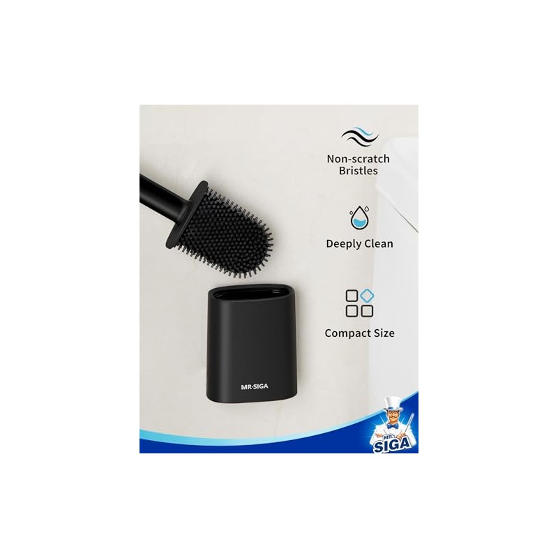 MR.SIGA Cepillo para Inodoro con Soporte para Pared, Negro