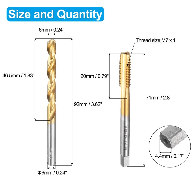 sourcing map Tap and Drill Bit Set, 1pcs M7 x