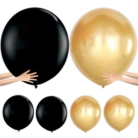 Big Balloons 36 Inch, 6Pcs Extra Large & Thick Balloons Giant Balloons 36 Inch Black Gold Round Balloons for Photo Shoot Birthday Wedding Party Festival Carnival Decorations
