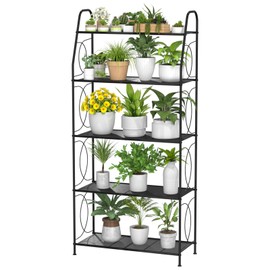 VyGrow 5 Tier Plant Stand Indoor Outdoor, Heavy Duty Plant Shelf, Metal Mesh Tall Plant Stands Holder Rack for Living Room Balcony and Garden, Black