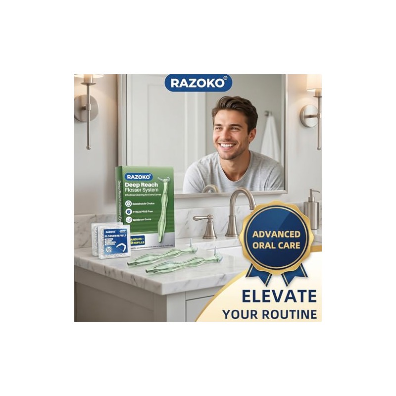 RAZOKO Deep Reach Dental Flosser System - 160 cabezales de