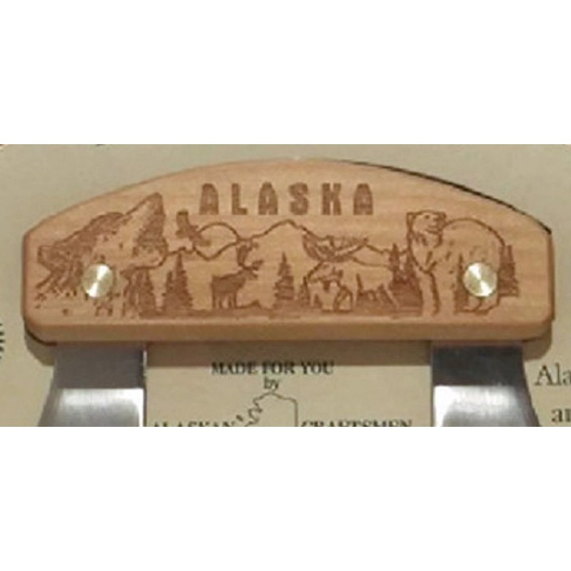 Large Alaska Ulu Bowl Set Wildlife Collage Etched Handle