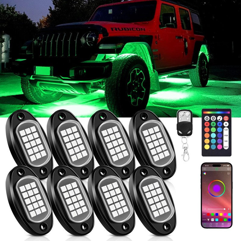 MICTUNING 8Pcs RGB LED Rock Lights Car Underglow Underbody Neon